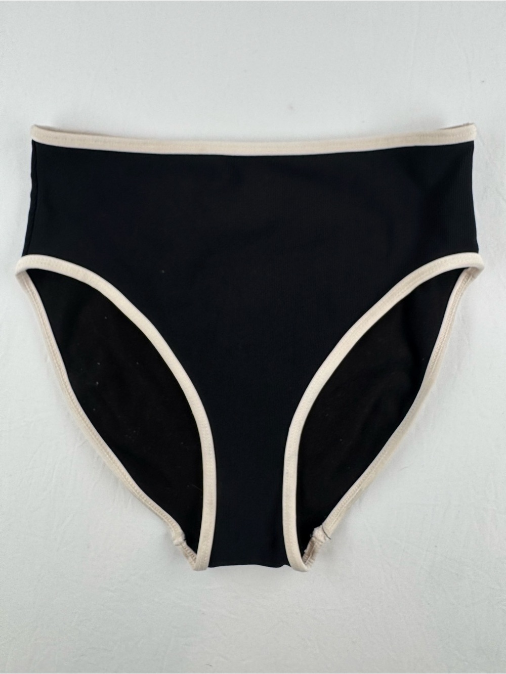 Le Cove High-Waist Black Bikini Bottom with Cream Trim
